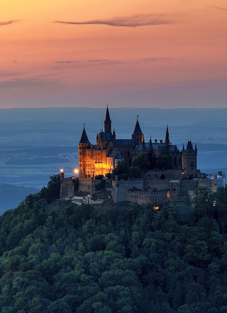 Hohenzollern Castle in the Swabian Alb at sunset