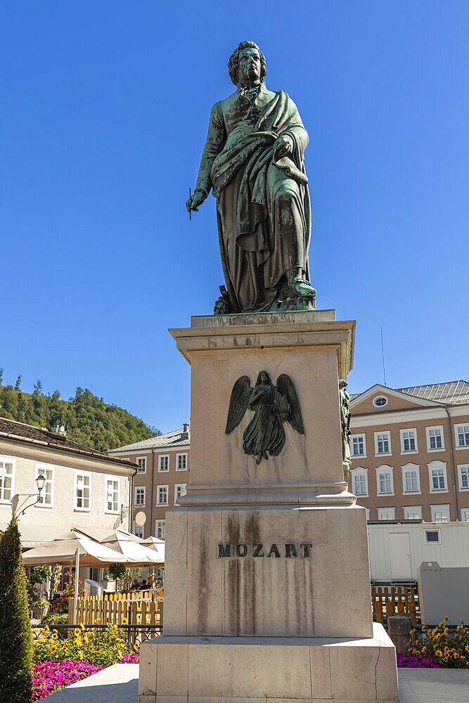 Monument to the composer Wolfgang Amadeus Mozart in Salzburg, Austria, Europe