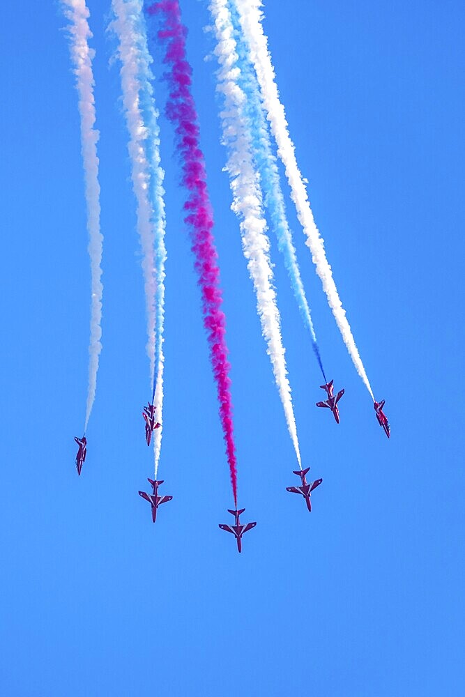 Red Arrows, Royal Air Force Aerobatic Team, Airshow 2024, Teignmouth, Devon, England, United Kingdom, Europe