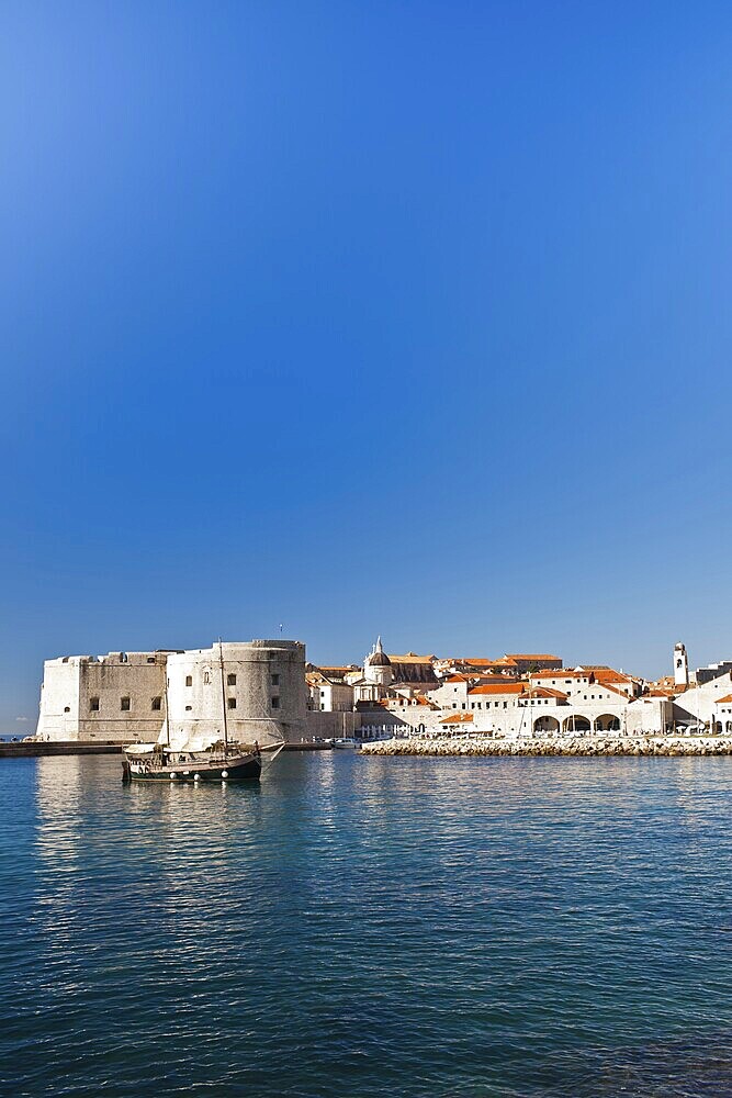 City walls of Old town of Dubrovnik over the sea