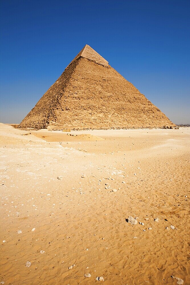 An empty desert in front of the Pyramid of Khafre in Giza, Cairo, Egypt, Africa