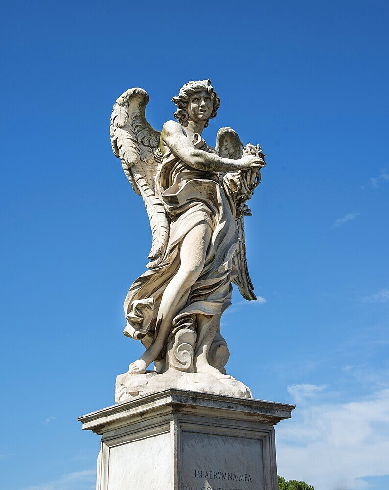 Angel statue wearing crown of thorns on the Ponte Sant'Angelo, Rome, Lazio, Italy, Europe