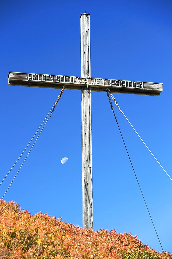 World Peace Cross on the Simmel in autumn, Hochtannberg Pass, Vorarlberg, Austria, Europe