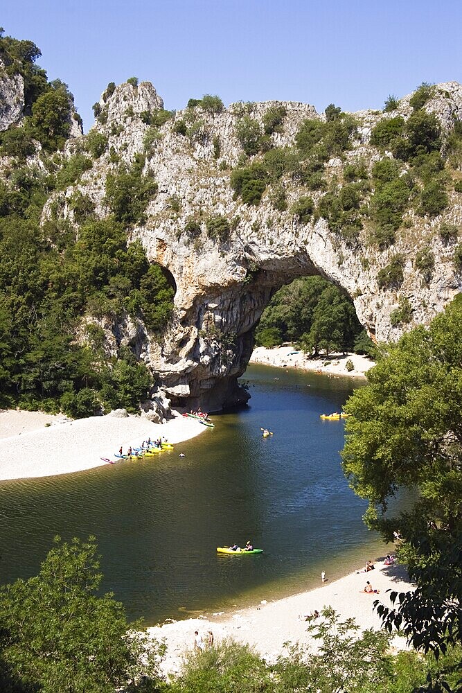 Ardeche river with Pont d'Arc, Massif Central, France, Europe