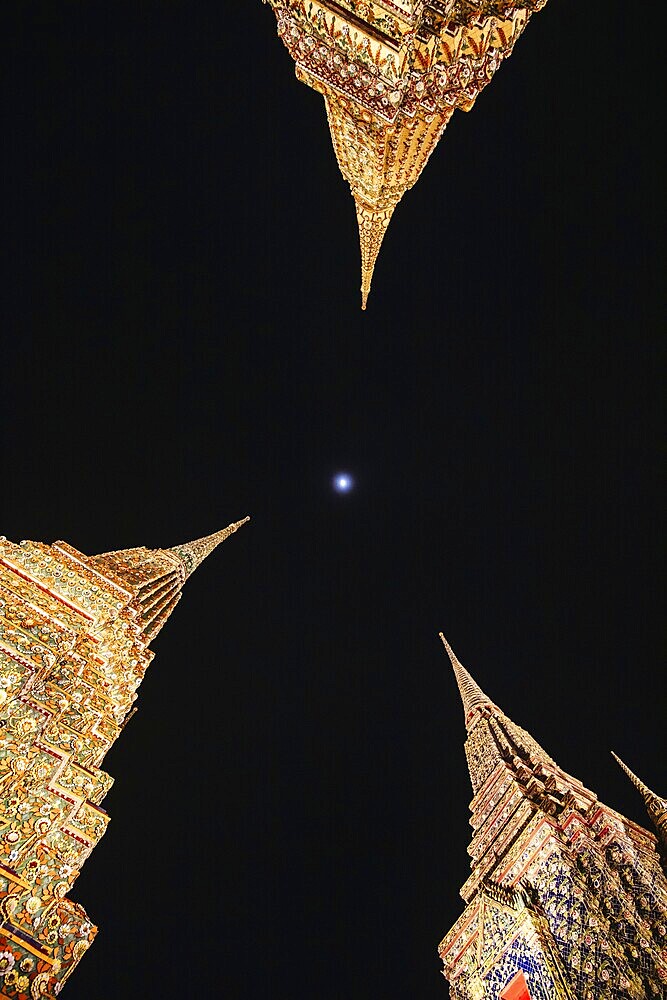 Bangkok, Thailand, April 26 2018: The grounds of Wat Phra Chetuphon temple on a peaceful night, Asia