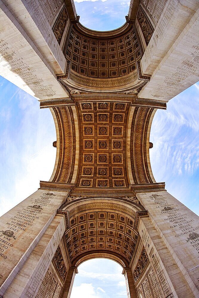 Arc de Triomphe in Paris Arch of Triumph low angle view at France
