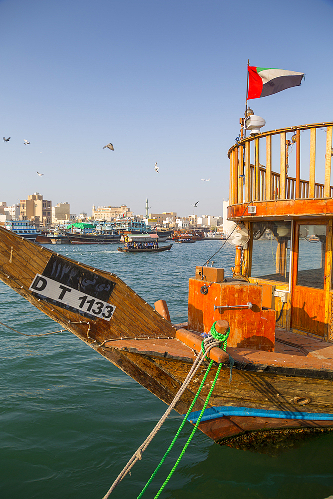 Boats on Dubai Creek, Bur Dubai, Dubai, United Arab Emirates, Middle East