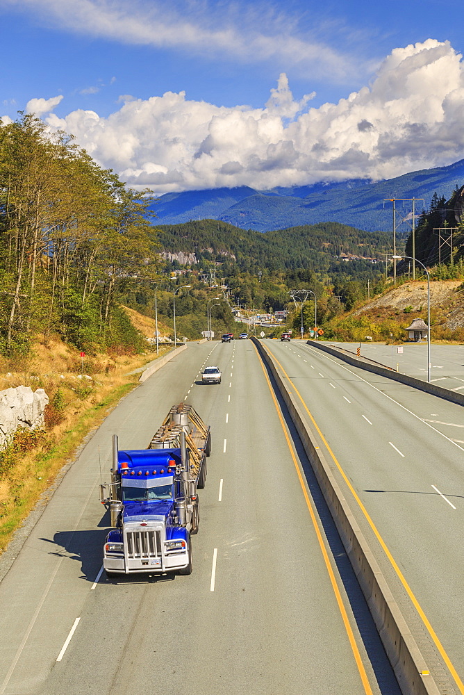 Freighliner on The Sea to Sky Highway near Squamish, British Columbia, Canada, North America