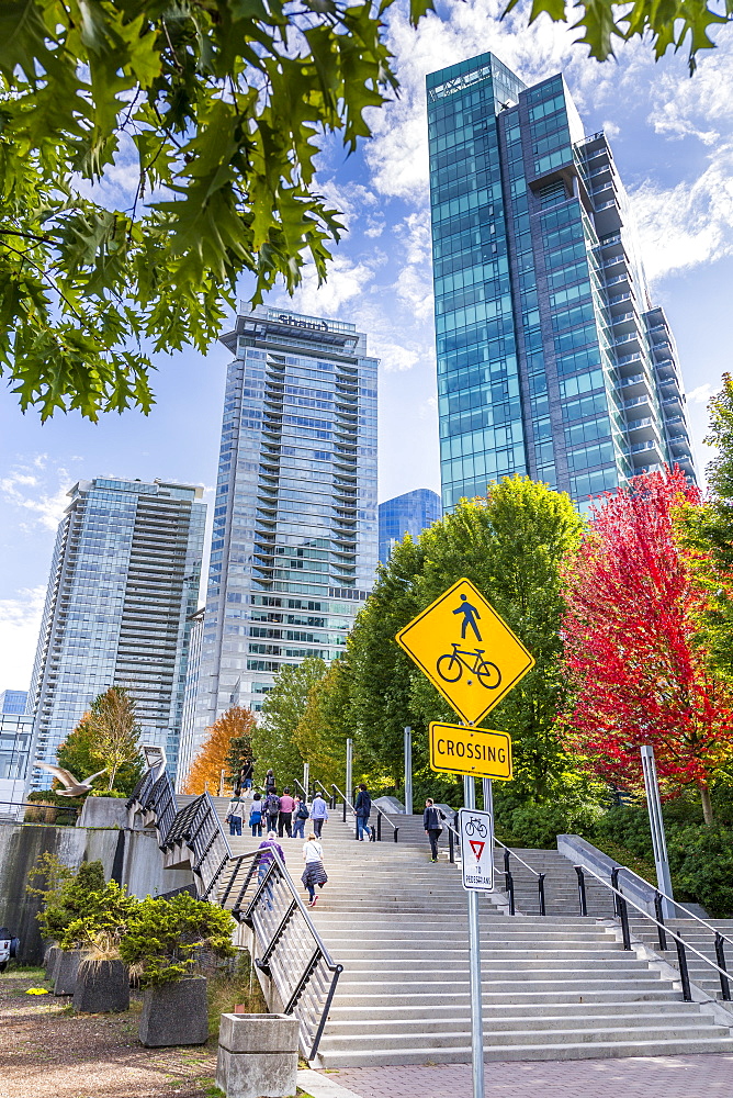 Urban office buildings overlooking Vancouver Harbour near the Convention Centre, Vancouver, British Columbia, Canada, North America