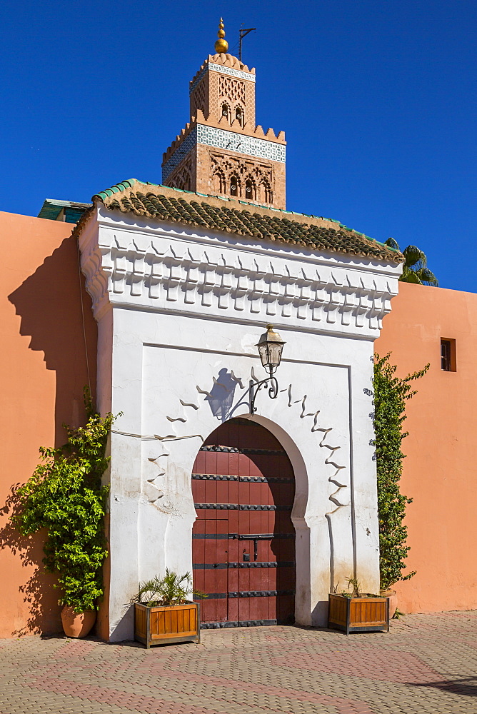 View of Minaret of Koutoubia Mosque, UNESCO World Heritage Site, Marrakesh, Morocco, North Africa, Africa