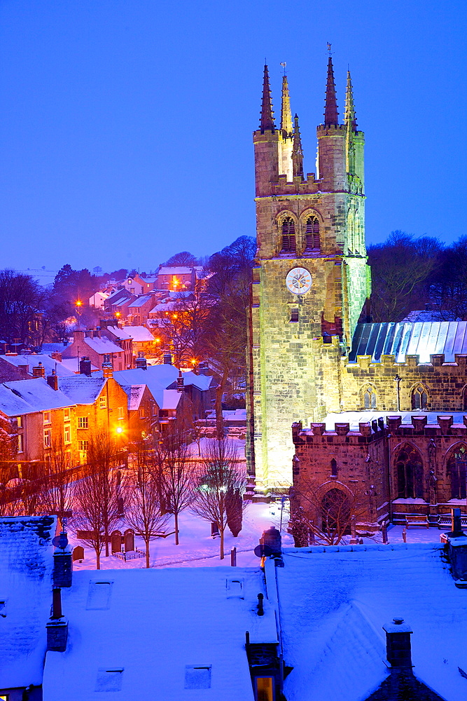 Cathedral of the Peak in snow, Tideswell, Peak District National Park, Derbyshire, England, United Kingdom, Europe