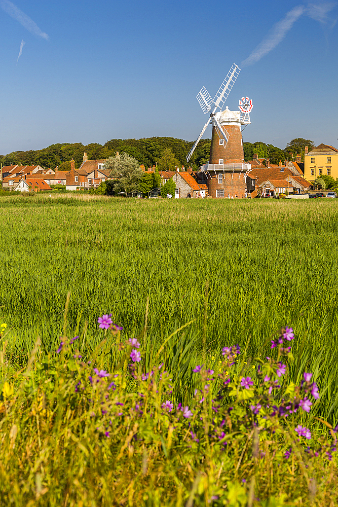 View of Cley Windmill on a summer day, Cley Village, Norfolk, England, United Kingdom, Europe