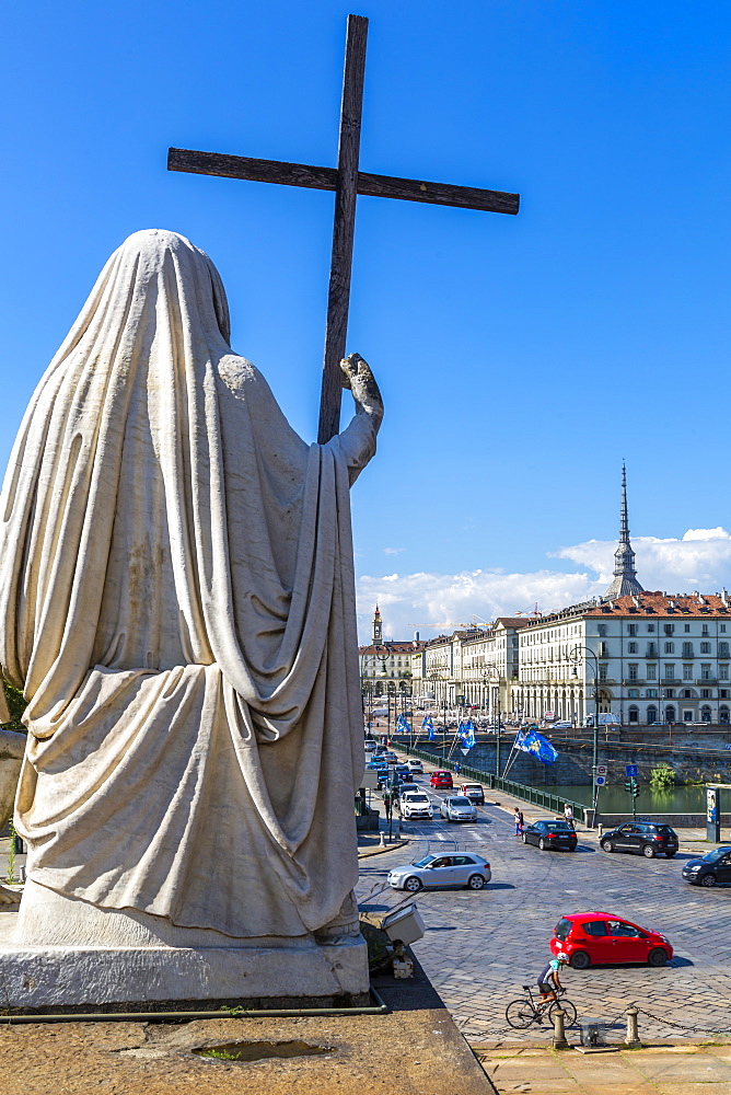 View of Pont Vittorio Emanuele from Church of Gran Madre Di Dio, Turin, Piedmont, Italy, Europe