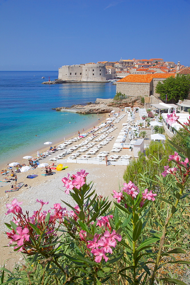 View of Old Town, UNESCO World Heritage Site, and Ploce Beach, Dubrovnik, Dalmatia, Croatia, Europe