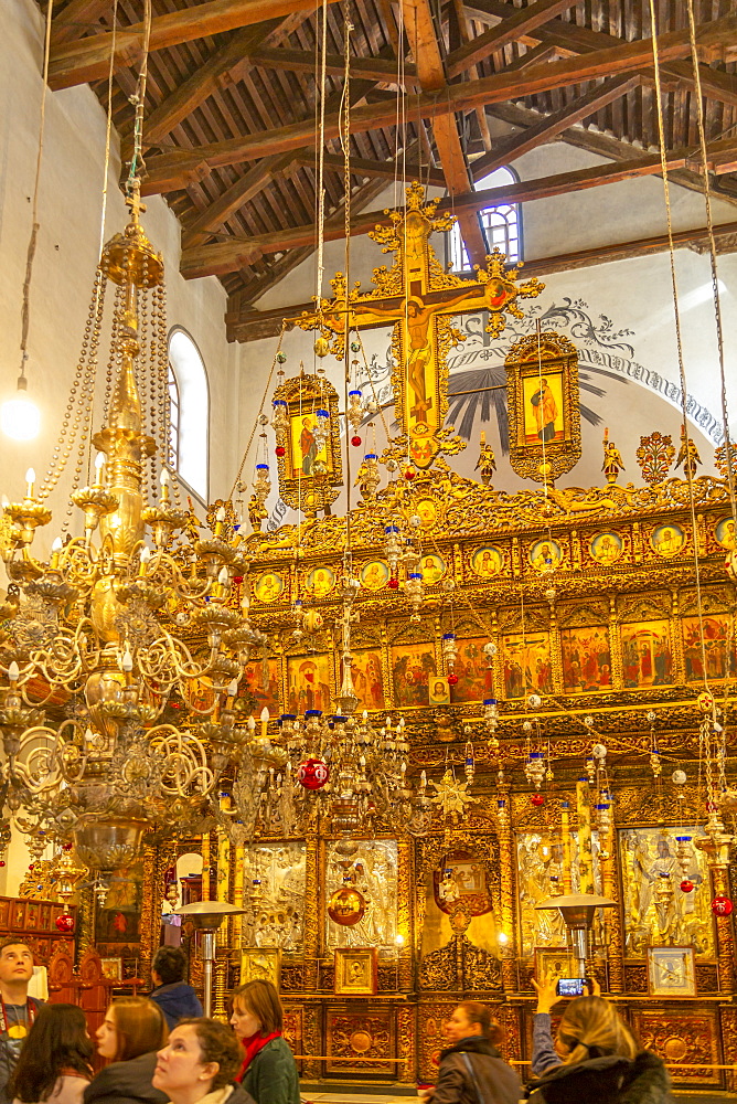 View of interior of Church of Nativity in Manger Square, Bethlehem, Palestine, Middle East