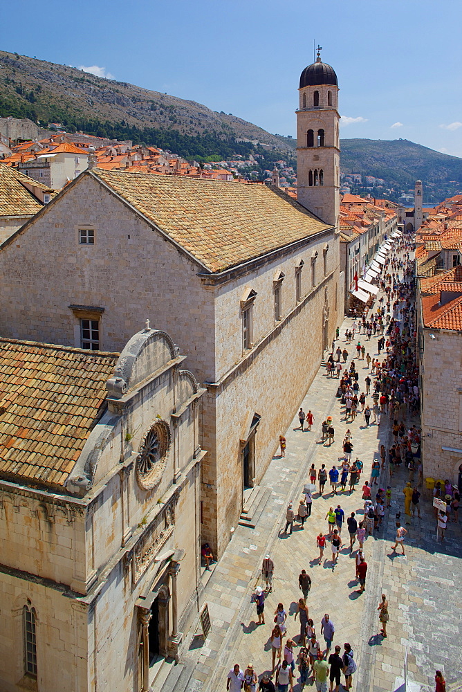 View of Stradun from Walls, Old Town, UNESCO World Heritage Site, Dubrovnik, Dalmatian Coast, Croatia, Europe 