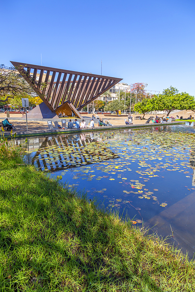 View of Rabin Square pond, Tel Aviv, Israel, Middle East