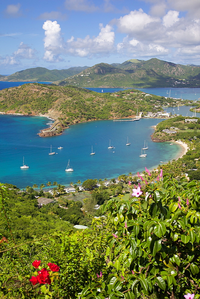 View of English Harbour from Shirley Heights, Antigua, Leeward Islands, West Indies, Caribbean, Central America 