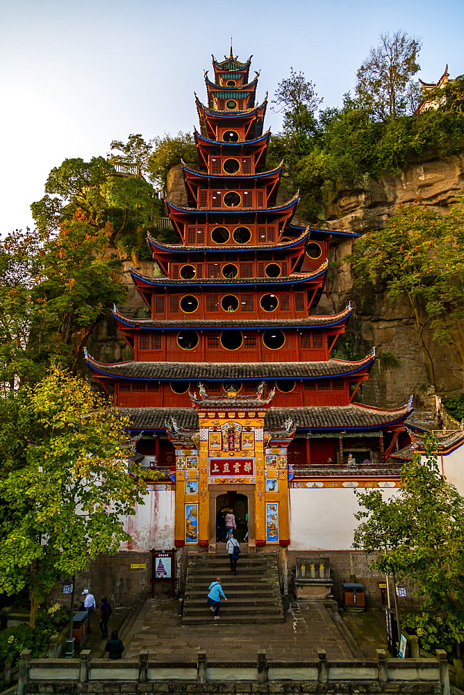 View of Shi Baozhai Pagoda on Yangtze River near Wanzhou, Chongqing, People's Republic of China, Asia