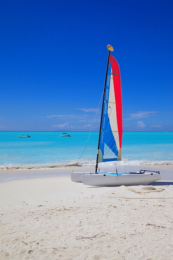 Beach and hobie cat, Jolly Harbour, St. Mary, Antigua, Leeward Islands, West Indies, Caribbean, Central America 