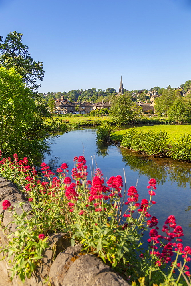 View of River Wye and Bakewell Church, Bakewell, Derbyshire Dales, Derbyshire, England, United Kingdom, Europe