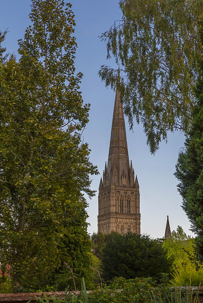 View of Salisbury Cathedral from the Town Path, Salisbury, Wiltshire, England, United Kingdom, Europe