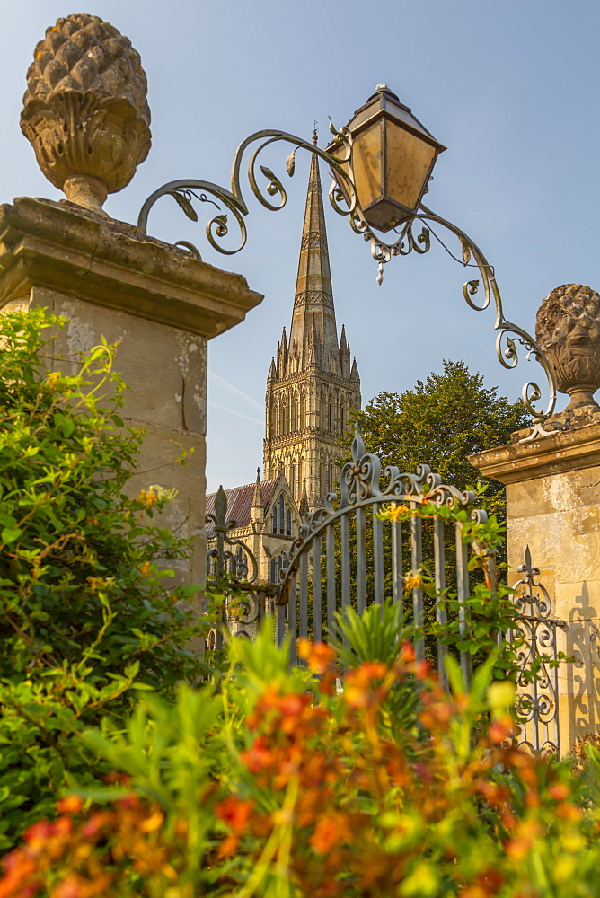 View of Salisbury Cathedral from North Walk, Salisbury, Wiltshire, England, United Kingdom, Europe