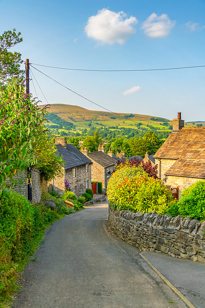 View of Castleton village in the Hope Valley, Peak District National Park, Derbyshire, England, United Kingdom, Europe