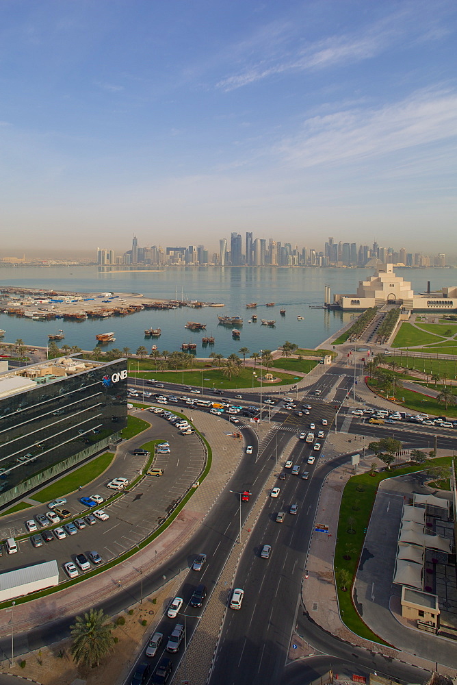 Museum of Islamic Art and West Bay Central Financial District from East Bay District, Doha, Qatar, Middle East