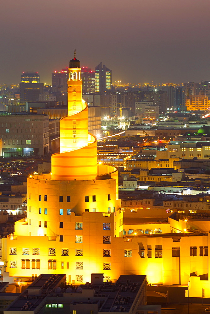 Kassem Darwish Fakhroo Islamic Cultural Centre at dusk, Doha, Qatar, Middle East