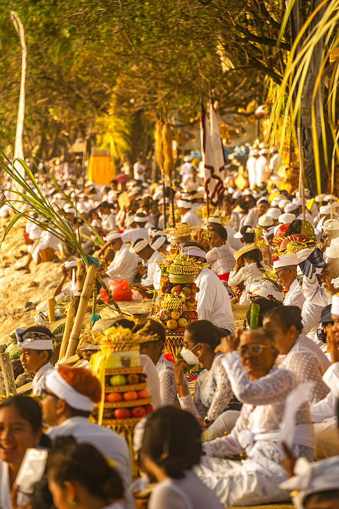 View of people on Kuta Beach for Nyepi, Balinese New Year Celebrations, Kuta, Bali, Indonesia, South East Asia, Asia