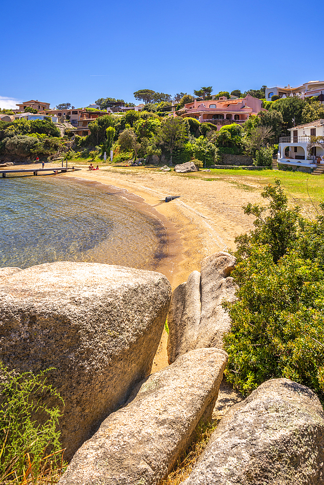 View of beach and villas of Porto Rafael, Sardinia, Italy, Mediterranean, Europe