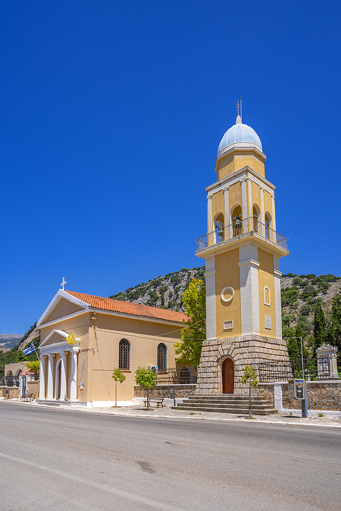 View of Greek Orthodox Church near Argostoli, capital of Cephalonia, Kefalonia, Ionian Islands, Greek Islands, Greece, Europe