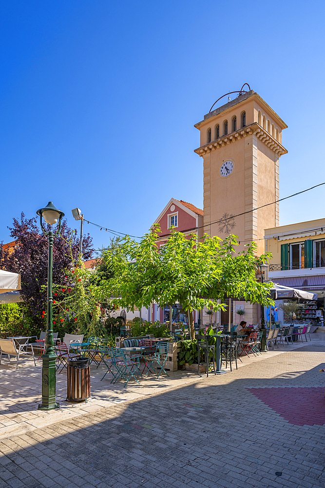 View of Bell Square in Argostoli, capital of Cephalonia, Argostolion, Kefalonia, Ionian Islands, Greek Islands, Greece, Europe