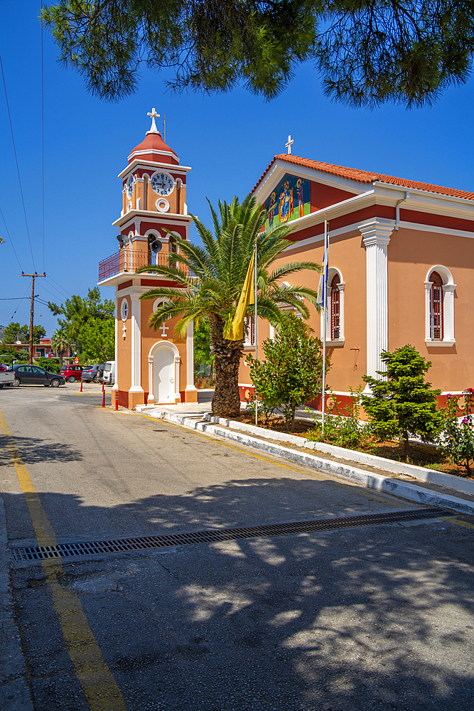 View of Church of Agios Gerasimos in Skala, Skala, Kefalonia, Ionian Islands, Greek Islands, Greece, Europe