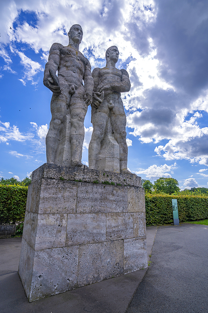 View of exterior of Olympiastadion Berlin and statues, built for the 1936 Olympics, Berlin, Germany, Europe