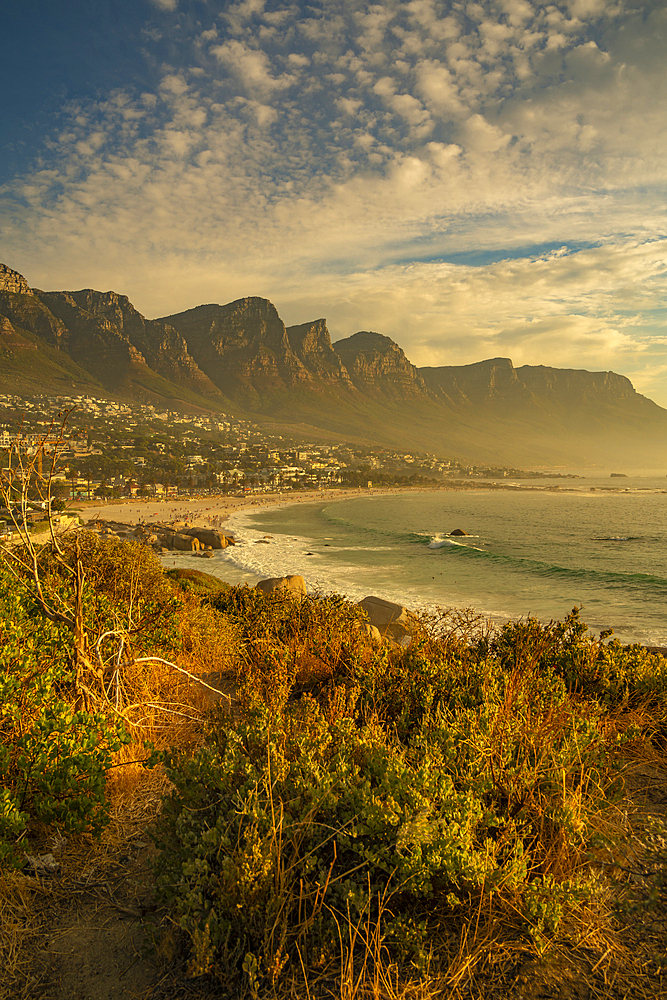 View of The Twelve (12) Apostles, Table Mountain Nature Reserve from Camps Bay, Cape Town, Western Cape, South Africa, Africa