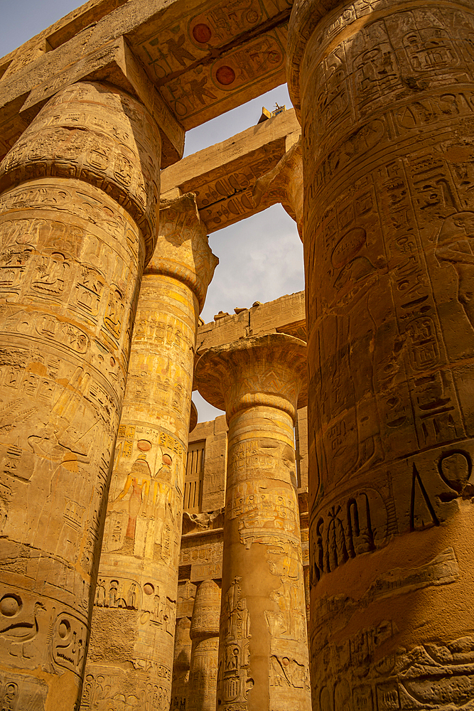 View of Columns, Great Hypostyle Hall, Karnak Temple Complex, UNESCO World Heritage Site, near Luxor, Thebes, Egypt, North Africa, Africa