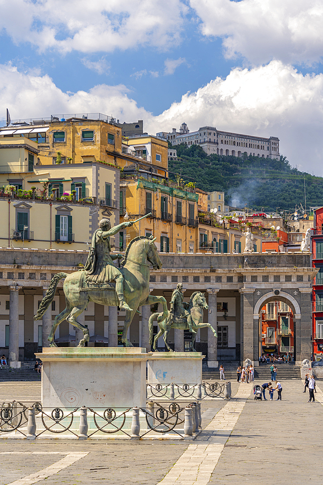 View of Piazza del Plebiscito and Sant'Elmo castle in background, historic centre, UNESCO World Heritage Site, Naples, Campania, Italy, Europe