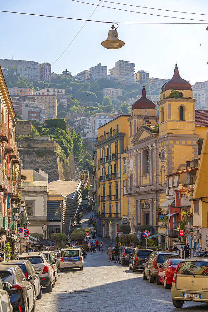 View of Castel Sant'Elmo and architecture on Via Montesanto, Naples, Campania, Italy, Europe