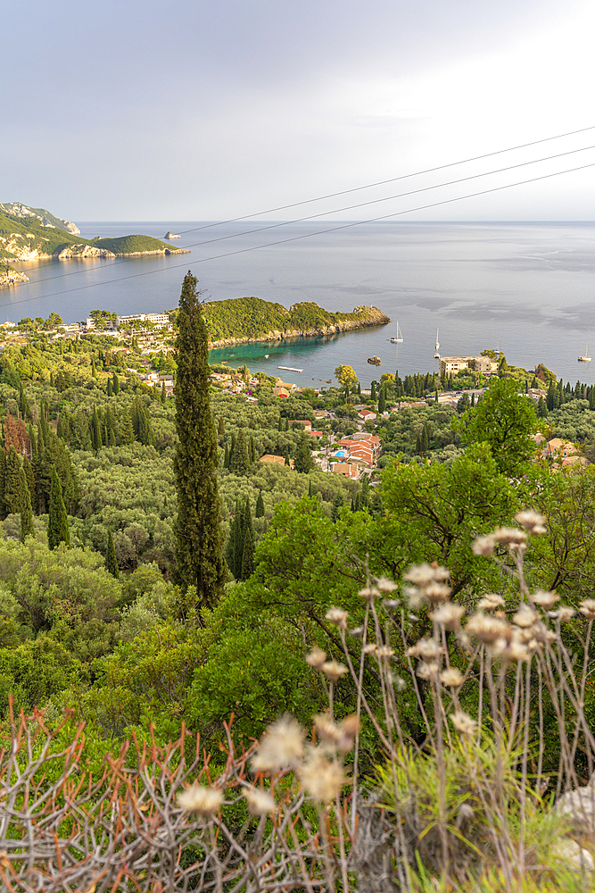 View of coastline from Tomateli, Corfu, Ionian Sea, Greece, Europe, Corfu, Ionian Sea, Greek Islands, Greece, Europe