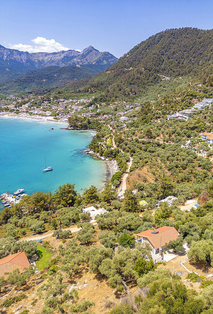 View of Chrysi Ammoudia and mountainous background, Thassos, Aegean Sea, Greek Islands, Greece, Europe