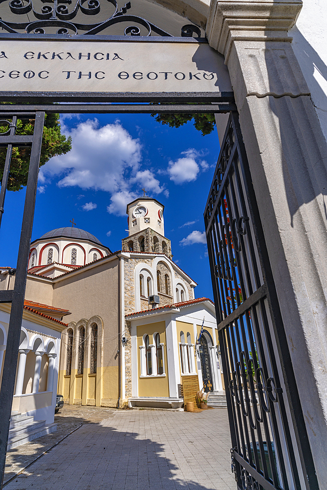 View of Holy Church of the Dormition of the Virgin, Kavala, Dimos Kavalas, Eastern Macedonia and Thrace, Gulf of Thasos, Gulf of Kavala, Thracian Sea, Greece, Europe