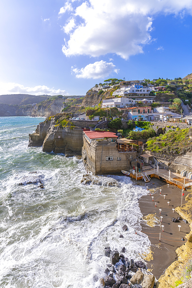 View of coastline from elevated position in Sant'Angelo, Sant'Angelo, Island of Ischia, Campania, Italy, Europe