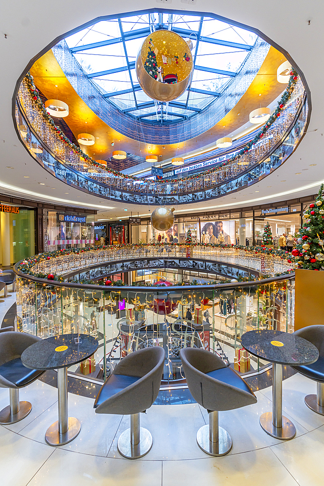 View of interior of the Mall of Berlin at Christmas, Mitte, Berlin, Germany, Europe