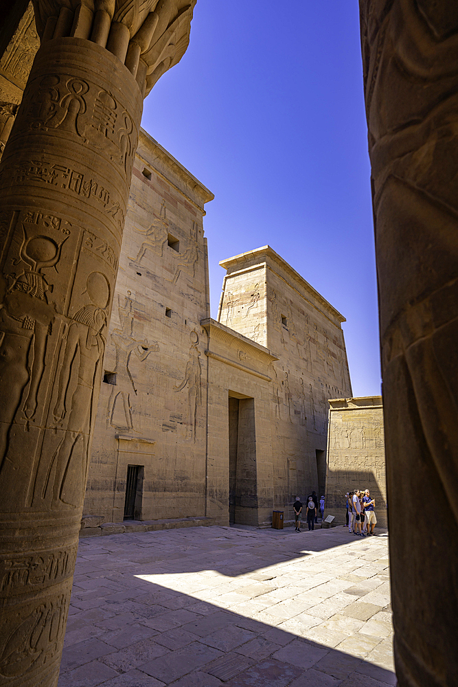 View of Temple at Philae on a sunny day, Aswan, Nubia, Egypt, North Africa, Africa