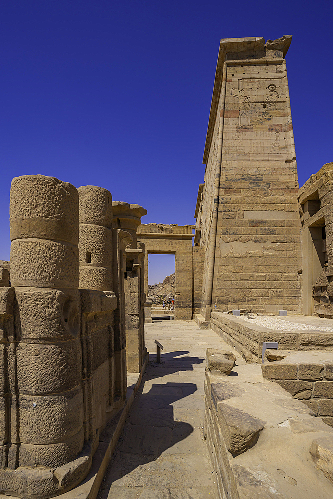 View of Temple at Philae on a sunny day, Aswan, Nubia, Egypt, North Africa, Africa