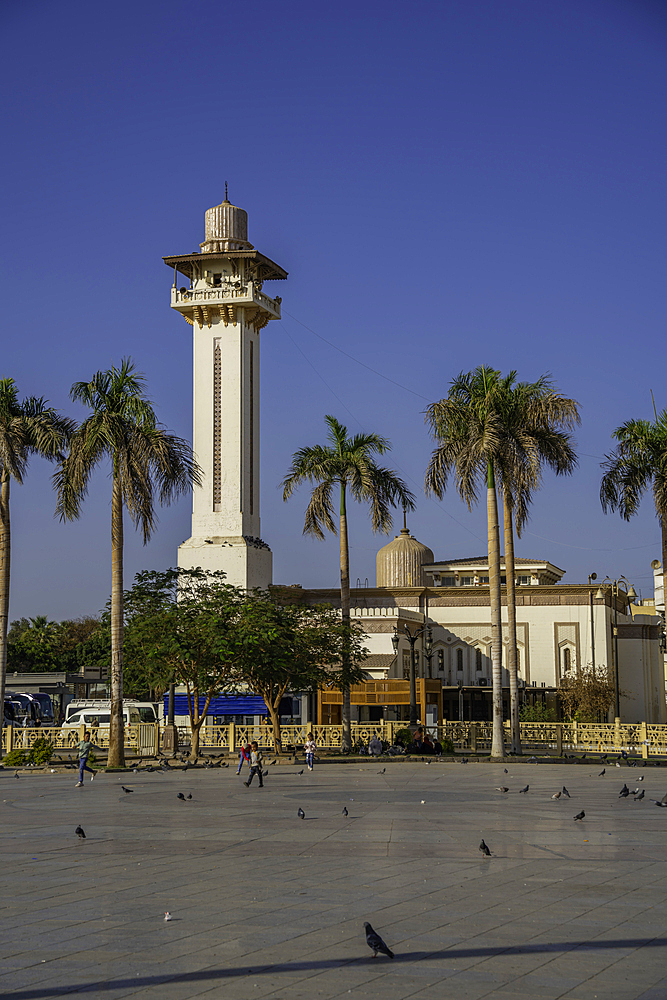 View of Abu Haggag Mosque and Luxor Temple Square on a sunny day, Luxor, Egypt, Africa