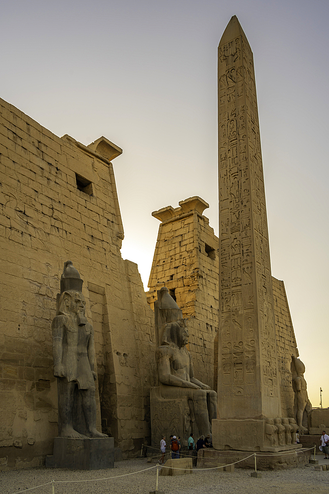 View of Luxor Temple during golden hour, Luxor, Egypt, Africa