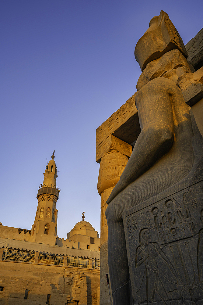 View of Luxor Temple during golden hour, Luxor, Egypt, Africa